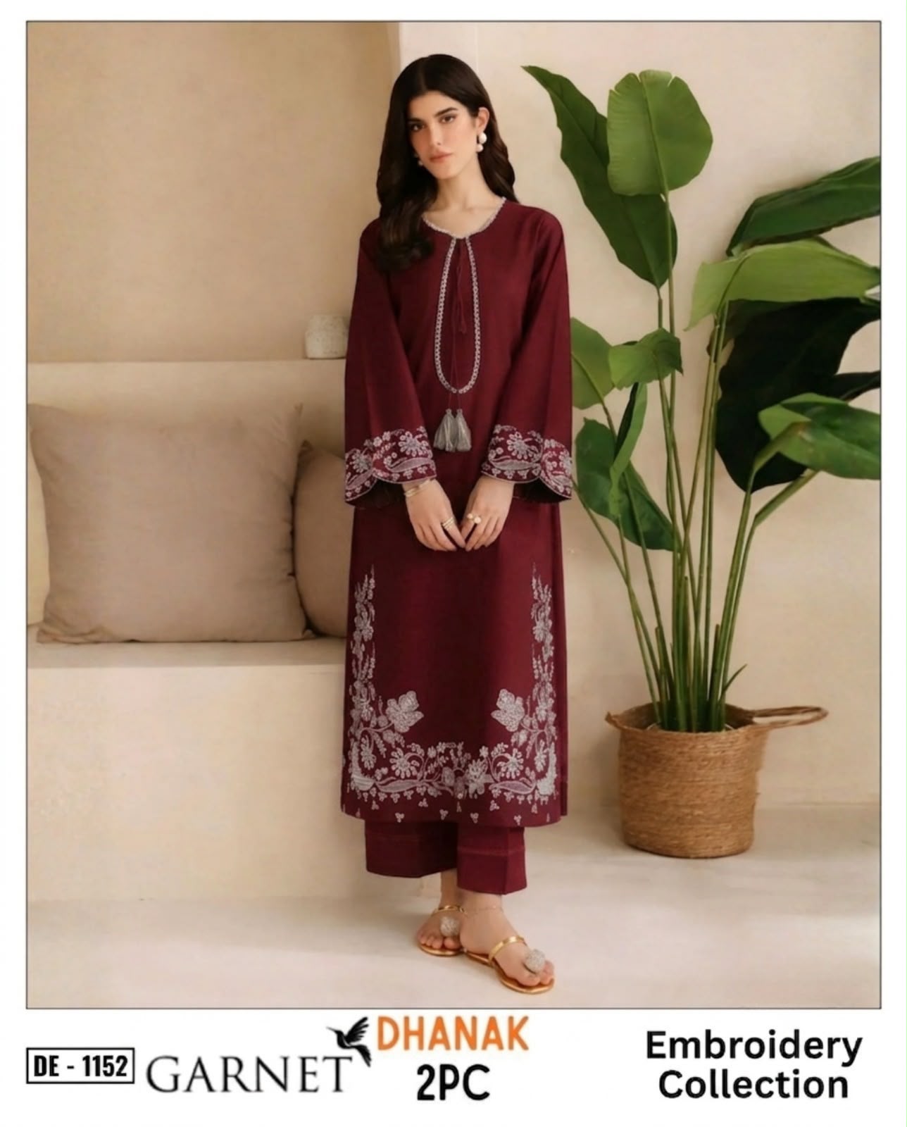 Dhanak embroidered luxury unstitched 2pc suit